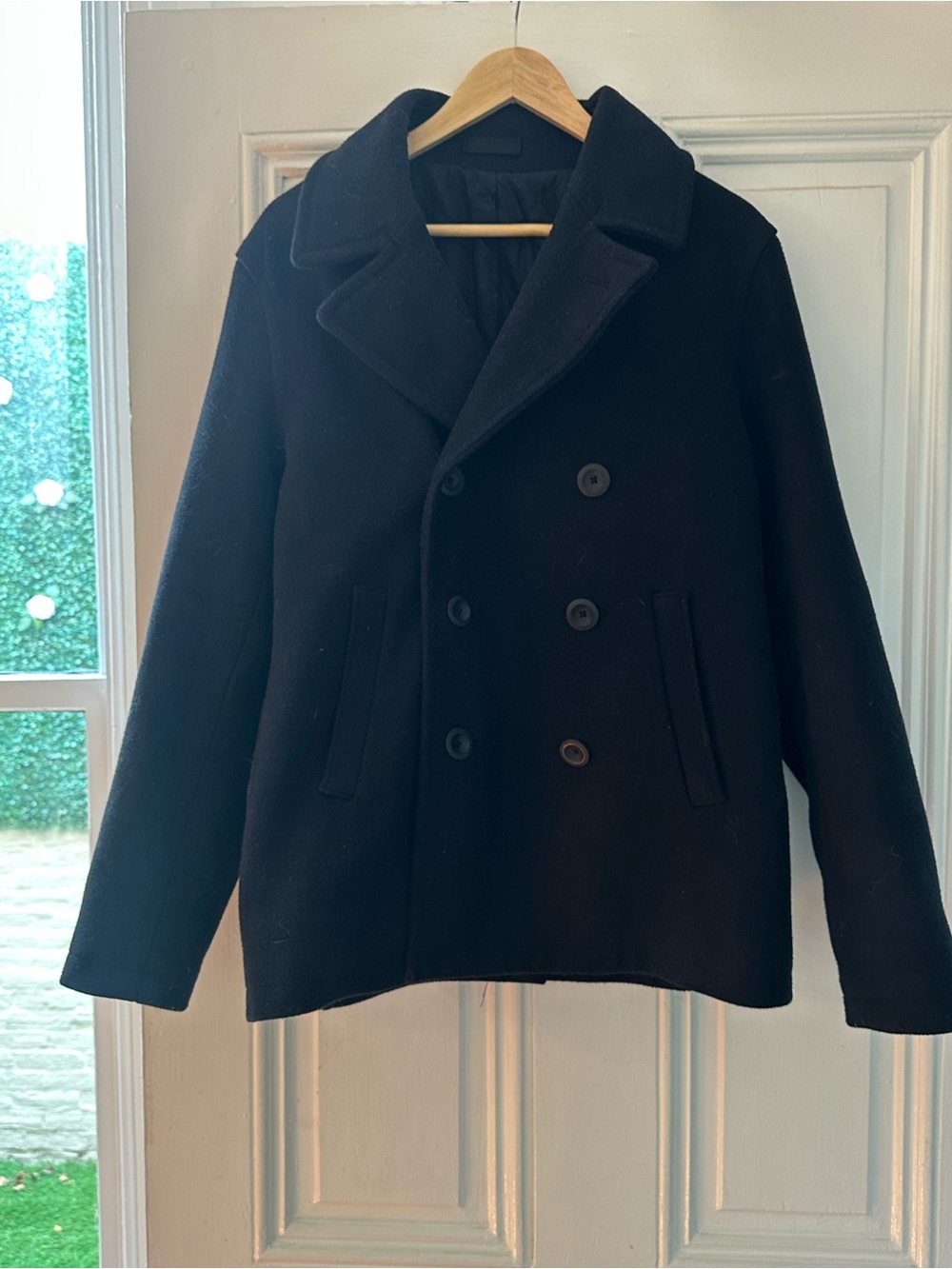 Classic Men's Double-Breasted Wool Peacoat - Black